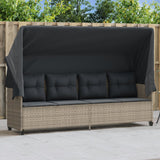 vidaXL Sun Lounger with Cushions Poly Rattan Black