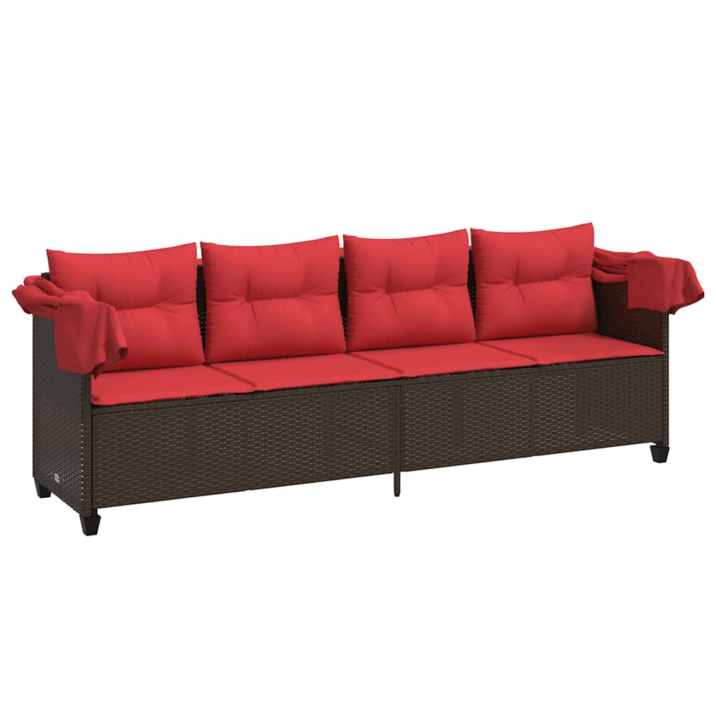 vidaXL Ligbed met luifel en kussens poly rattan bruin