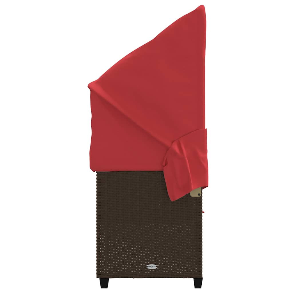 vidaXL Ligbed met luifel en kussens poly rattan bruin