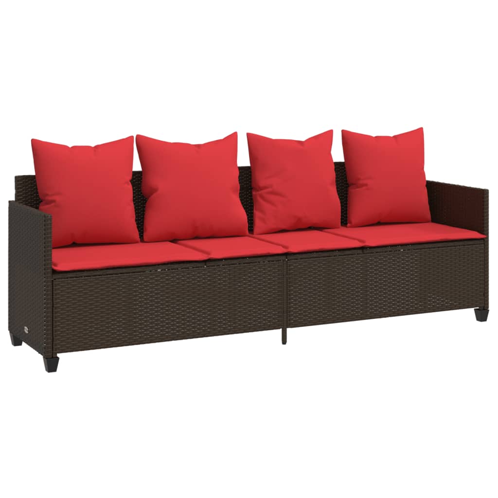 vidaXL Ligbed met kussens poly rattan bruin