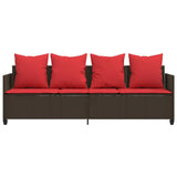 vidaXL Ligbed met kussens poly rattan bruin