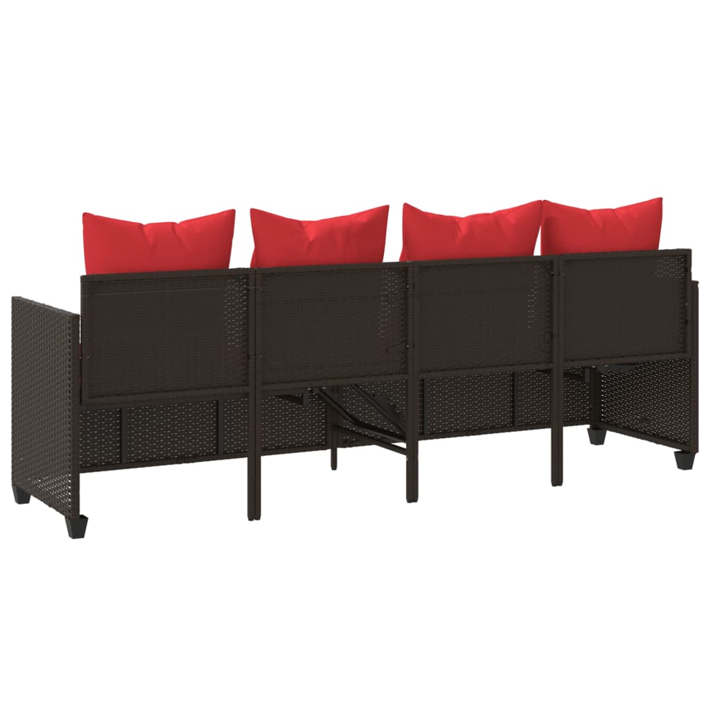 vidaXL Ligbed met kussens poly rattan bruin