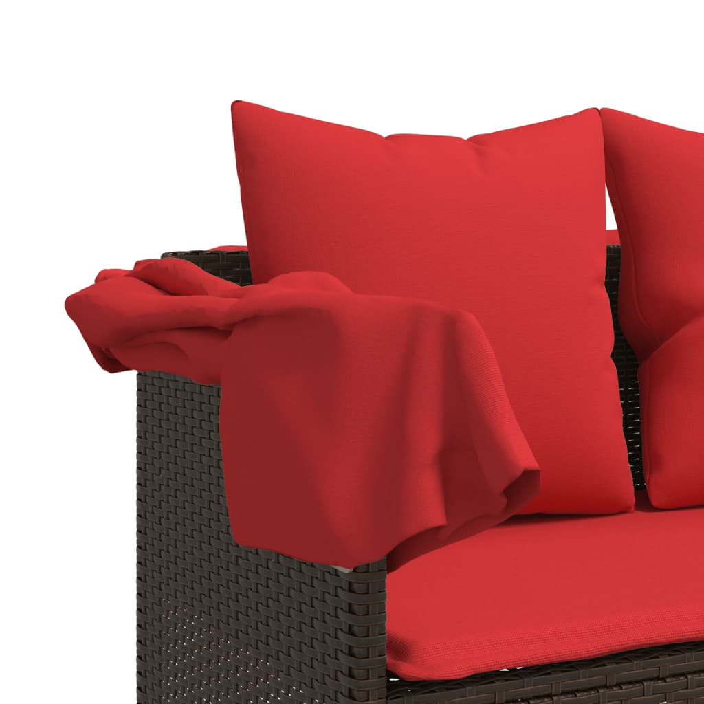 vidaXL Ligbed met kussens poly rattan bruin