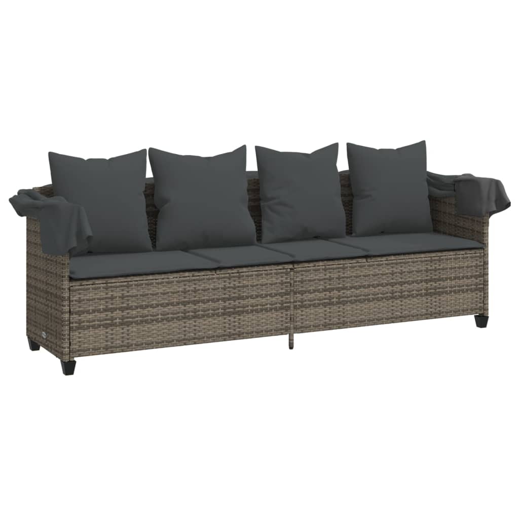 vidaXL Ligbed met kussens poly rattan zwart