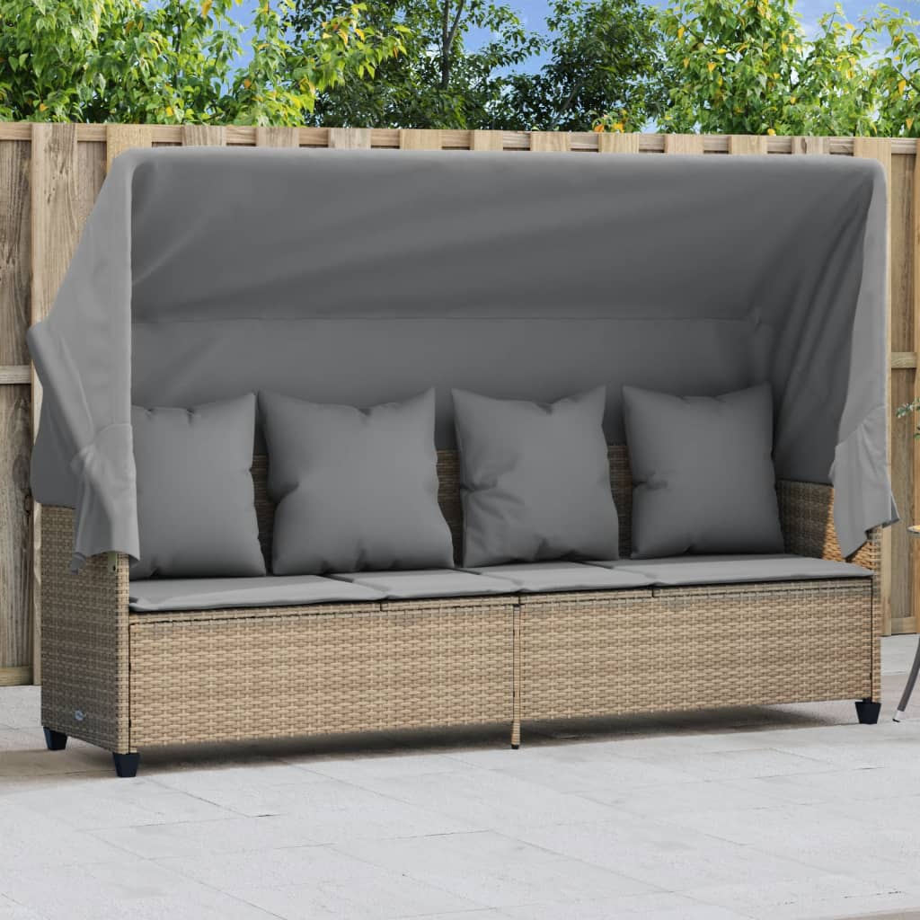 vidaXL Ligbed met kussens poly rattan zwart