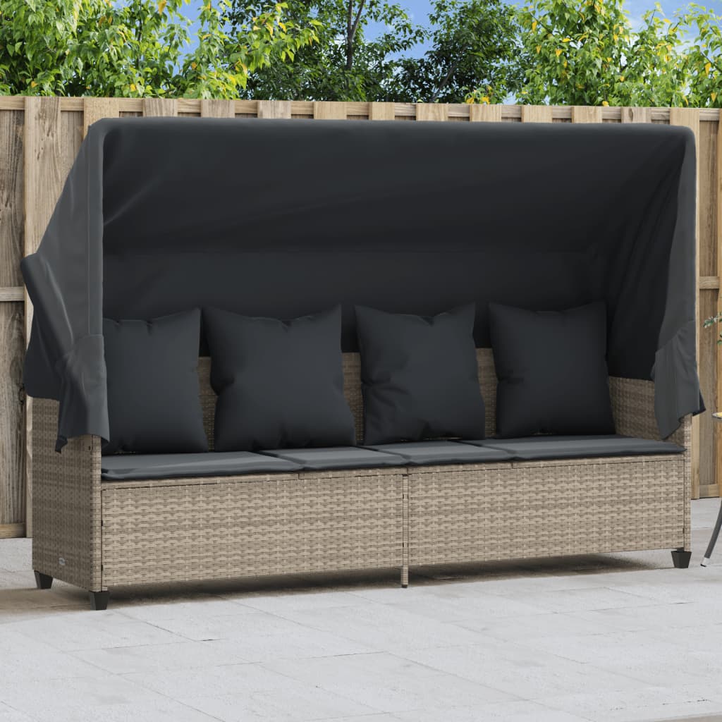 vidaXL Ligbed met kussens poly rattan zwart