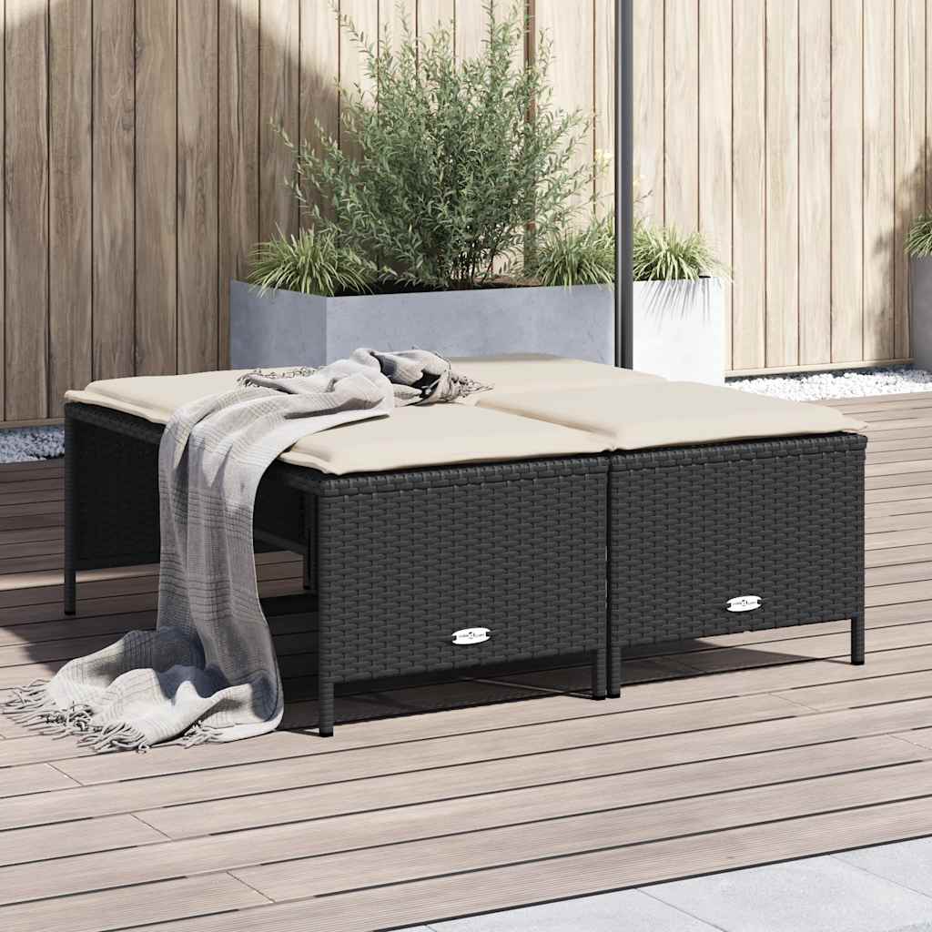 vidaXL Tuinkrukken met kussens 4 st poly rattan zwart