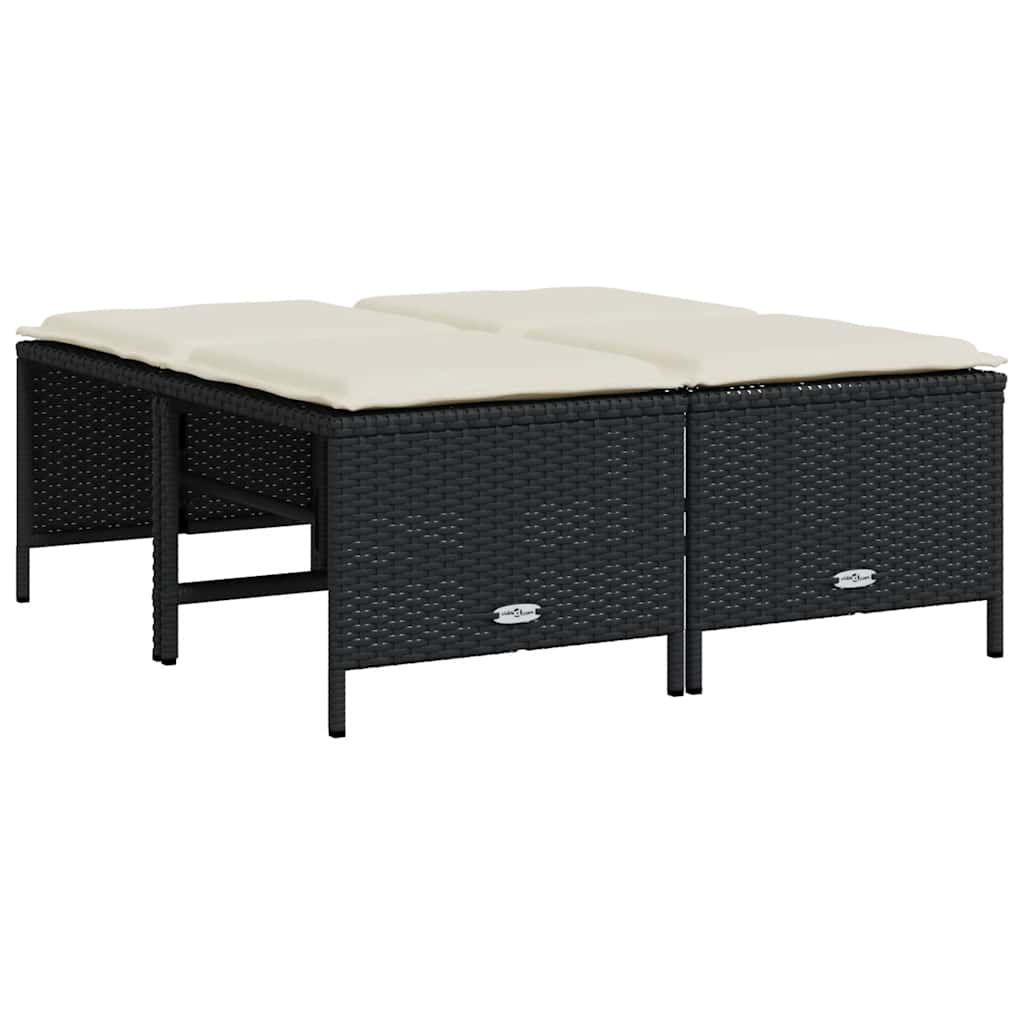 vidaXL Tuinkrukken met kussens 4 st poly rattan zwart
