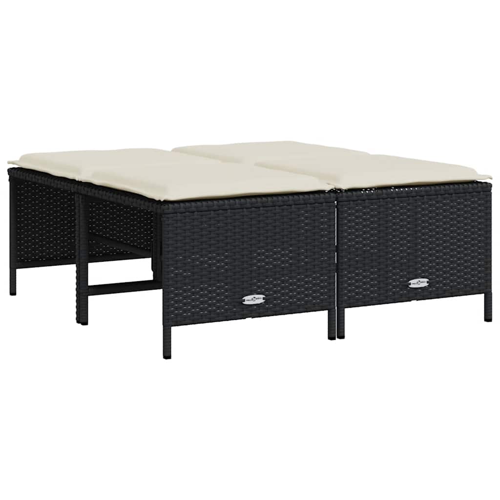 vidaXL Tuinkrukken met kussens 4 st poly rattan zwart