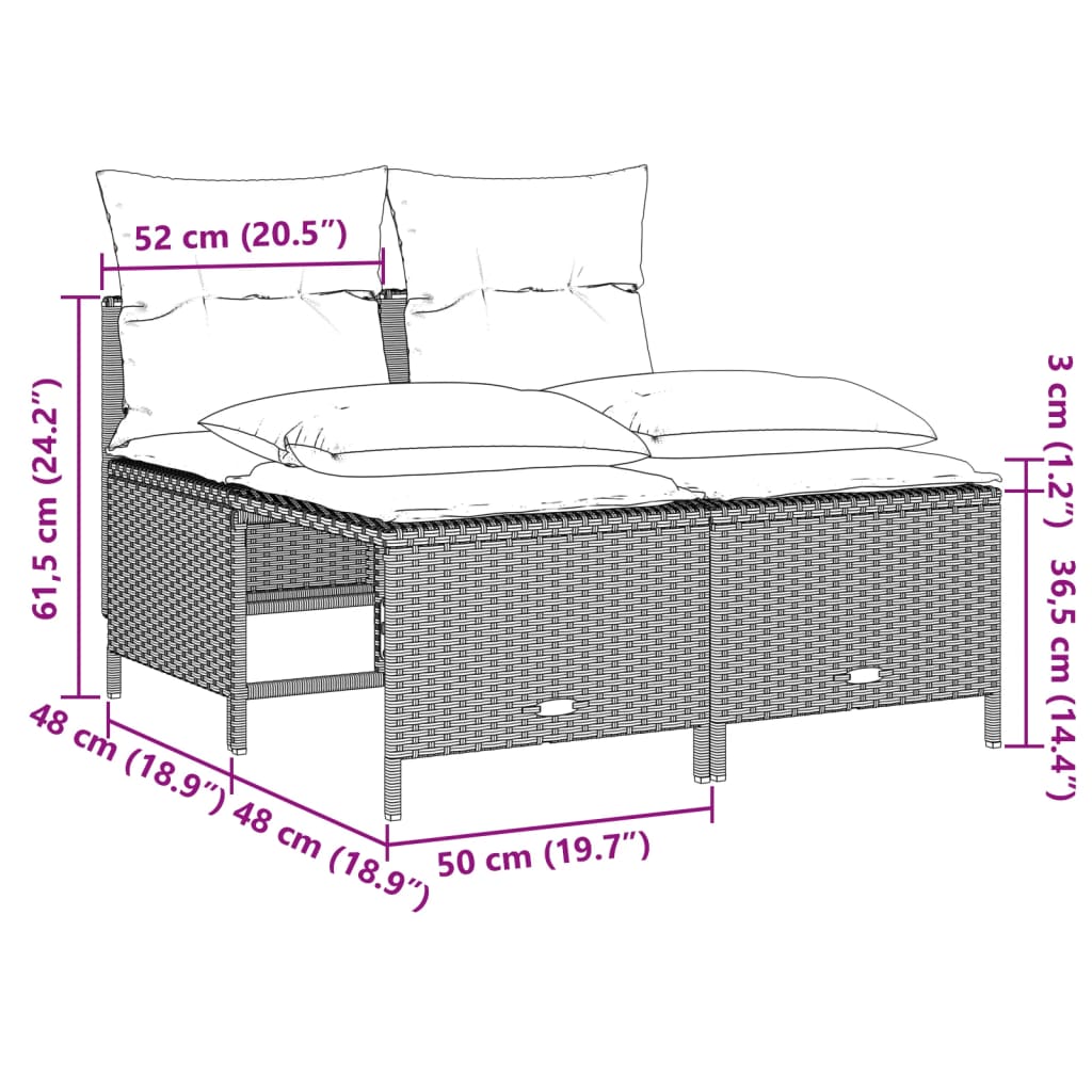 vidaXL 4-delige Loungeset met kussens poly rattan zwart
