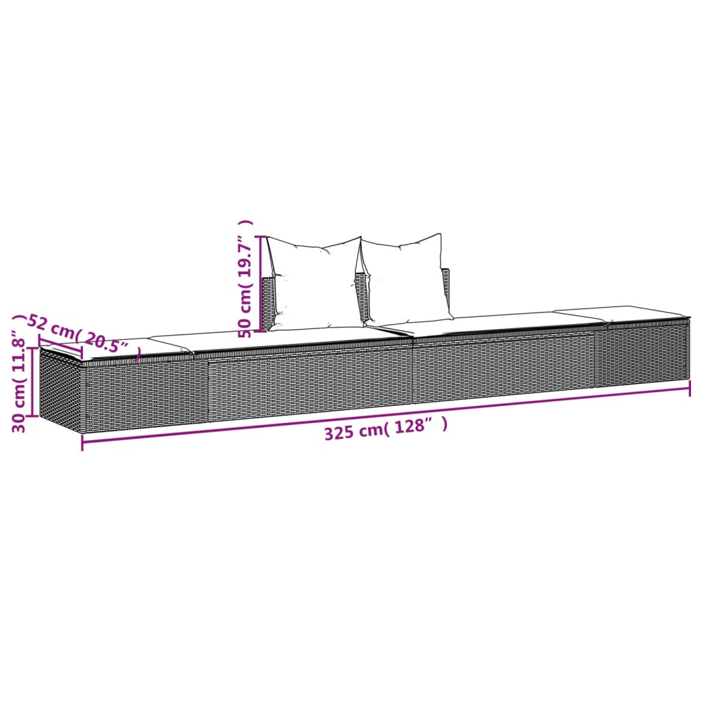 vidaXL Ligbed 2-persoons met kussens poly rattan zwart