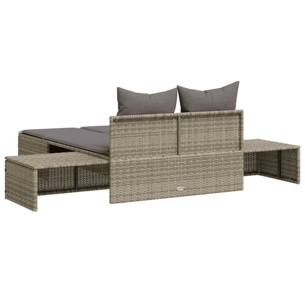 vidaXL Ligbed 2-persoons met kussens poly rattan zwart