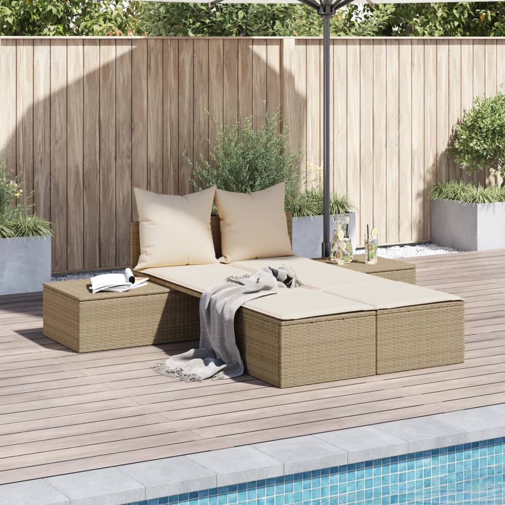 vidaXL Ligbed 2-persoons met kussens poly rattan zwart