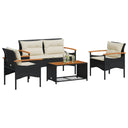 vidaXL 4-delige Loungeset met kussens poly rattan zwart