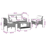 vidaXL 4-delige Loungeset met kussens poly rattan zwart
