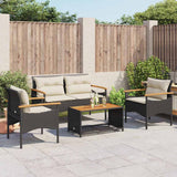 vidaXL 4-delige Loungeset met kussens poly rattan zwart