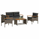 vidaXL 4-delige Loungeset met kussens poly rattan zwart