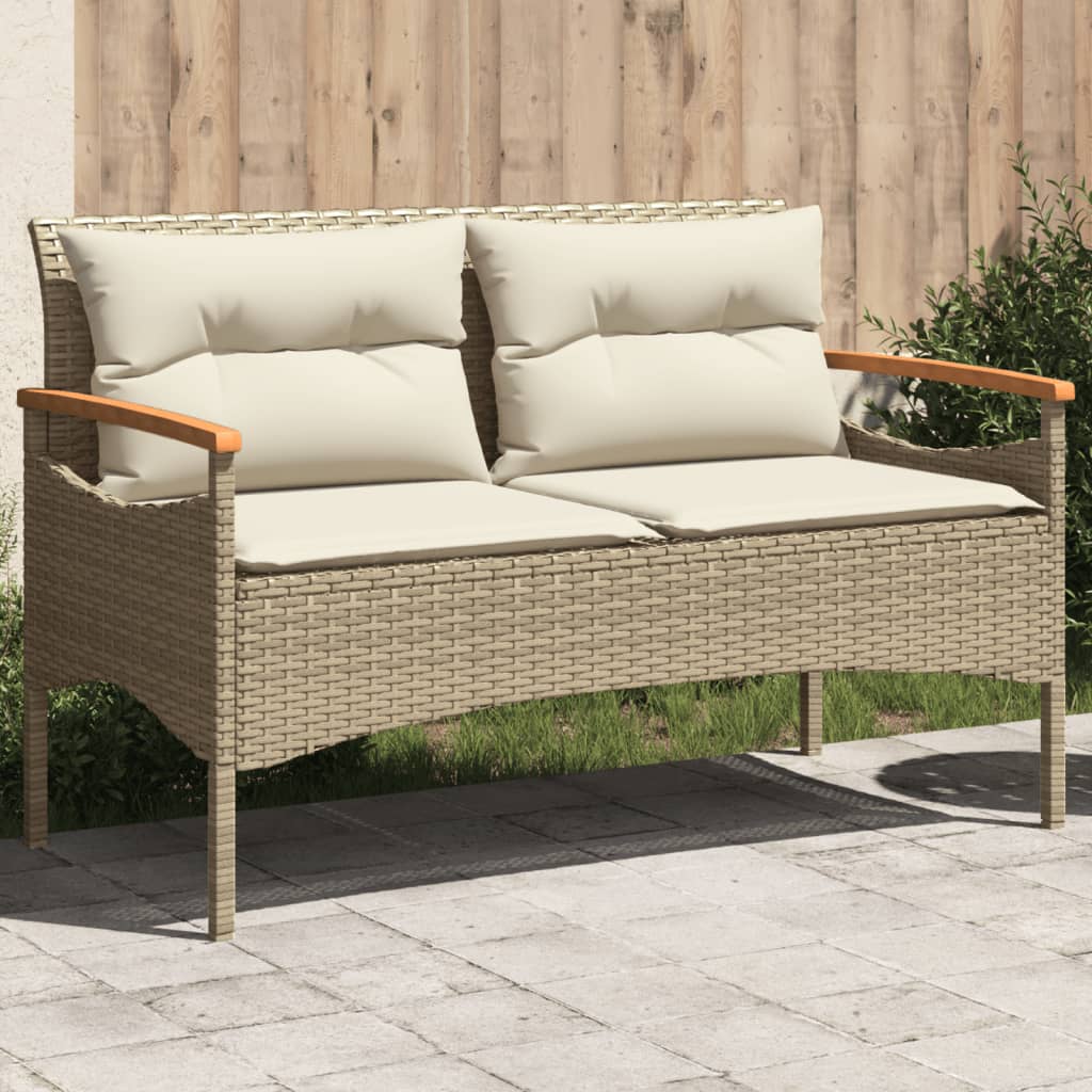 vidaXL Tuinbank met kussens 116x62,5x74 cm poly rattan zwart