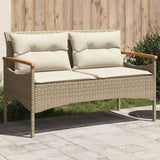 vidaXL Tuinbank met kussens 116x62,5x74 cm poly rattan zwart