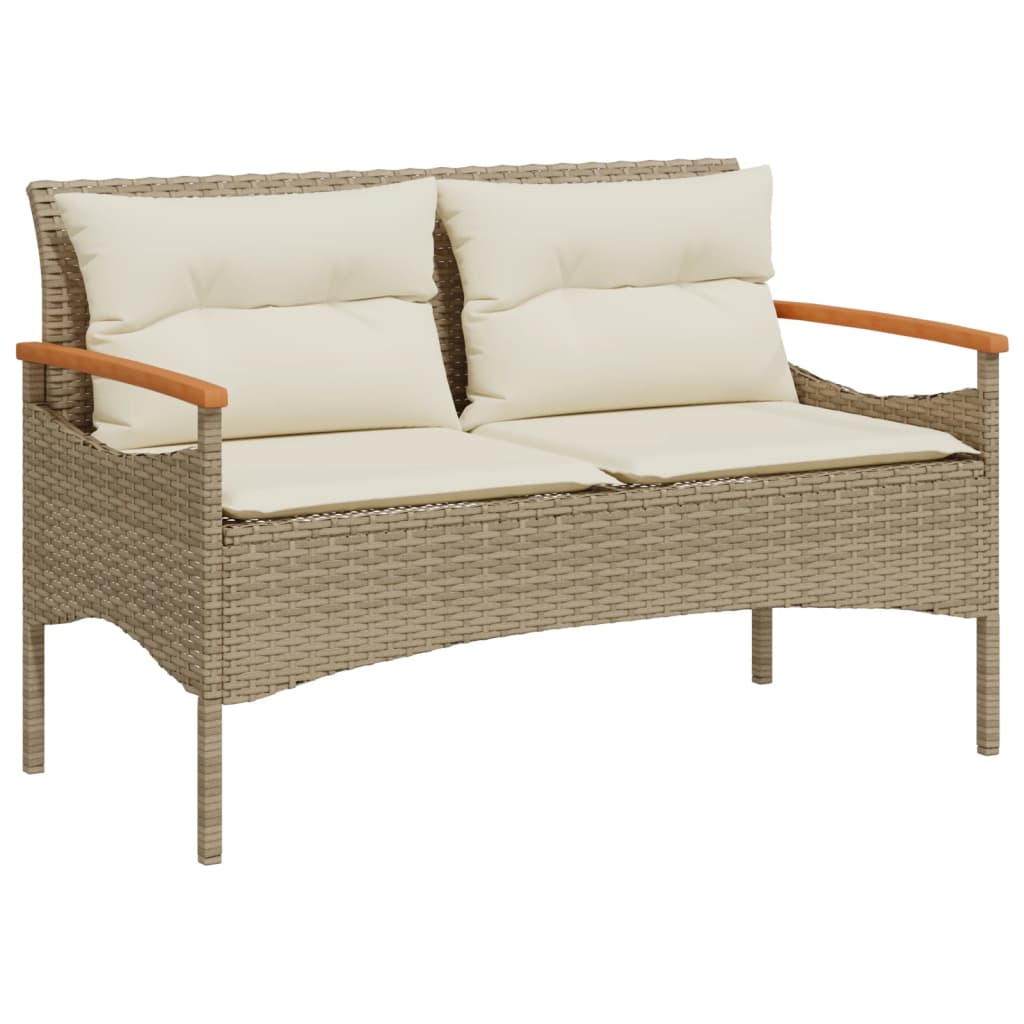 vidaXL Tuinbank met kussens 116x62,5x74 cm poly rattan zwart