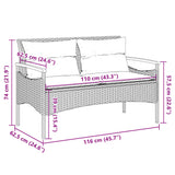 vidaXL Tuinbank met kussens 116x62,5x74 cm poly rattan zwart