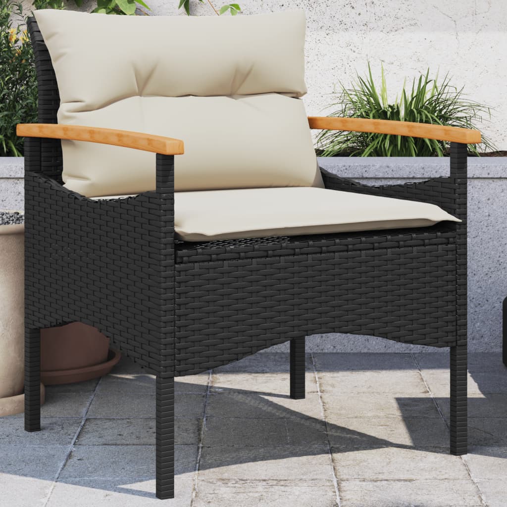 vidaXL 3-delige Loungeset met kussens poly rattan zwart