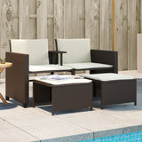 vidaXL Tuinbank 2-zits met tafel en voetenbanken poly rattan zwart