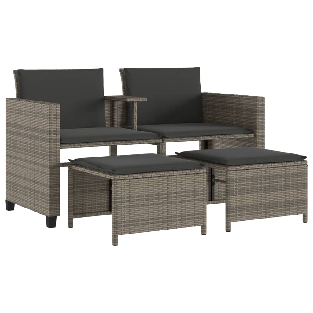 vidaXL Tuinbank 2-zits met tafel en voetenbanken poly rattan zwart