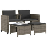 vidaXL Tuinbank 2-zits met tafel en voetenbanken poly rattan zwart