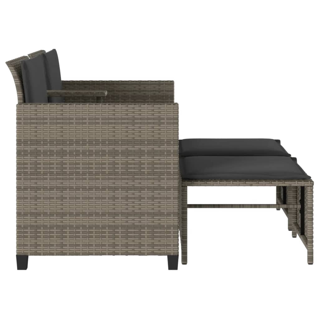 vidaXL Tuinbank 2-zits met tafel en voetenbanken poly rattan zwart