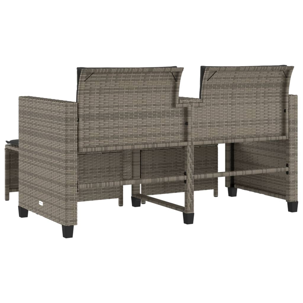 vidaXL Tuinbank 2-zits met tafel en voetenbanken poly rattan zwart