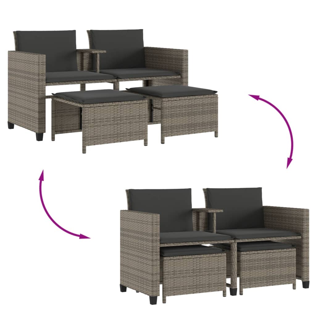 vidaXL Tuinbank 2-zits met tafel en voetenbanken poly rattan zwart