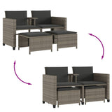 vidaXL Tuinbank 2-zits met tafel en voetenbanken poly rattan zwart