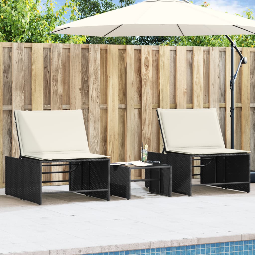 vidaXL Modular Daybed Set 2 Pieces with Table Black Poly Rattan