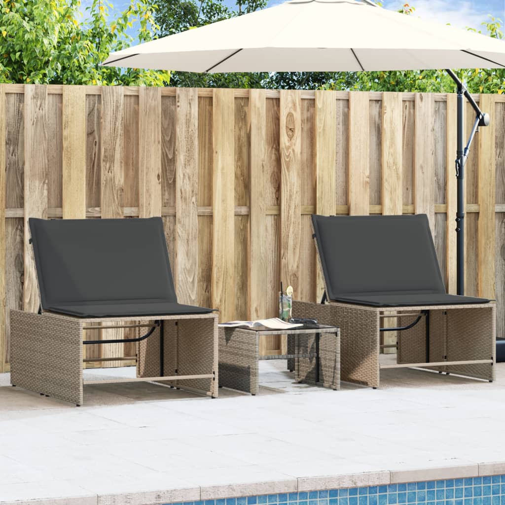vidaXL Modular Daybed Set 2 Pieces with Table Black Poly Rattan