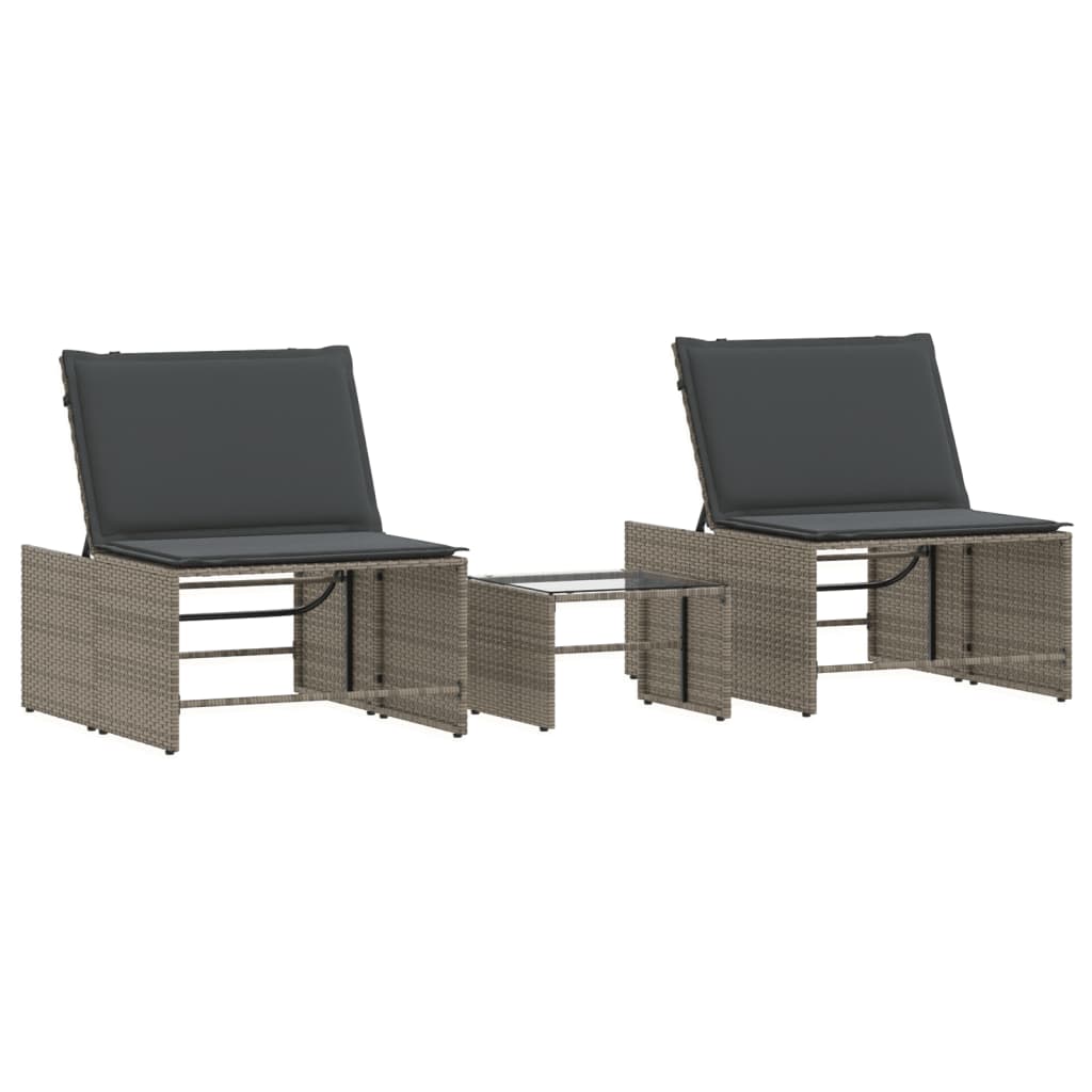 vidaXL Modular Daybed Set 2 Pieces with Table Black Poly Rattan