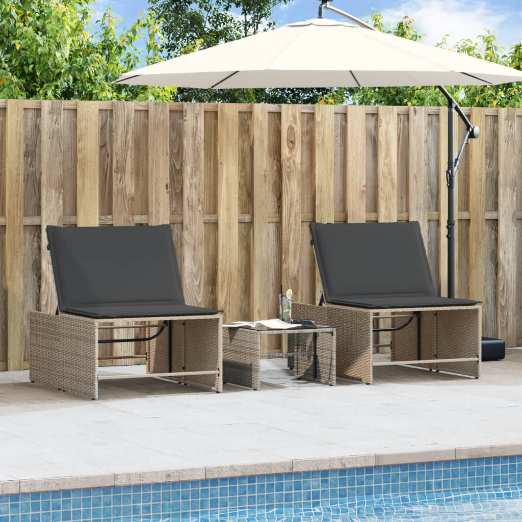 vidaXL Modular Daybed Set 2 Pieces with Table Black Poly Rattan