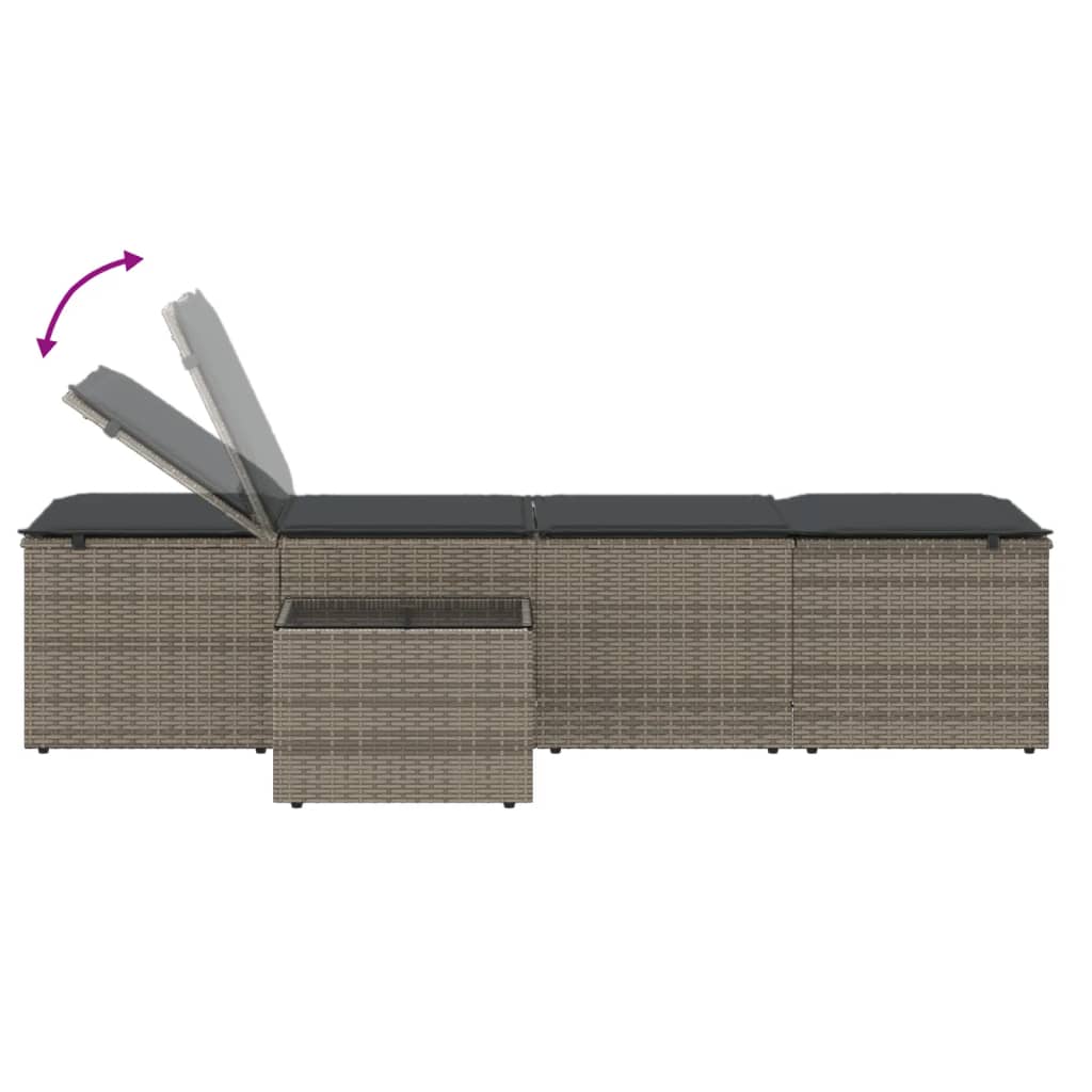 vidaXL Modular Daybed Set 2 Pieces with Table Black Poly Rattan