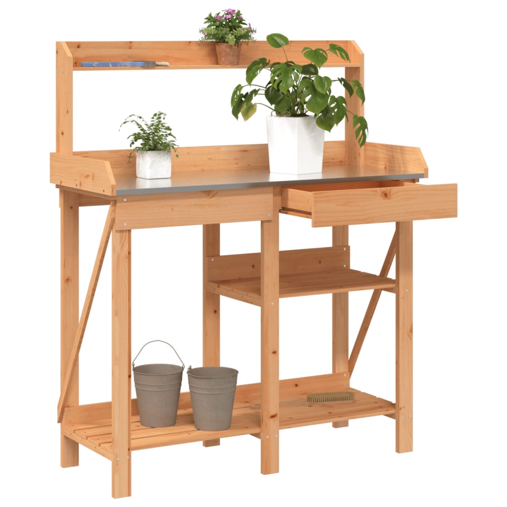 vidaXL Potting Bench with Shelves Solid Pinewood
