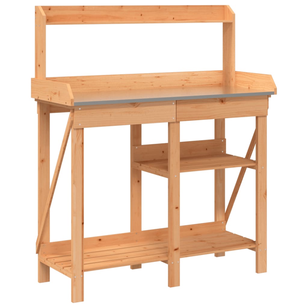 vidaXL Potting Bench with Shelves Solid Pinewood