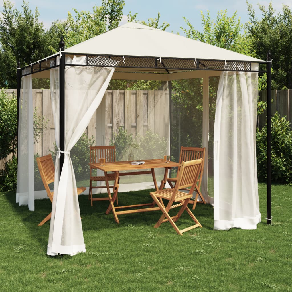 vidaXL Gazebo with Mesh Sidewalls 2.93x2.93 m Steel Cream