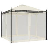 vidaXL Gazebo with Mesh Sidewalls 2.93x2.93 m Steel Cream