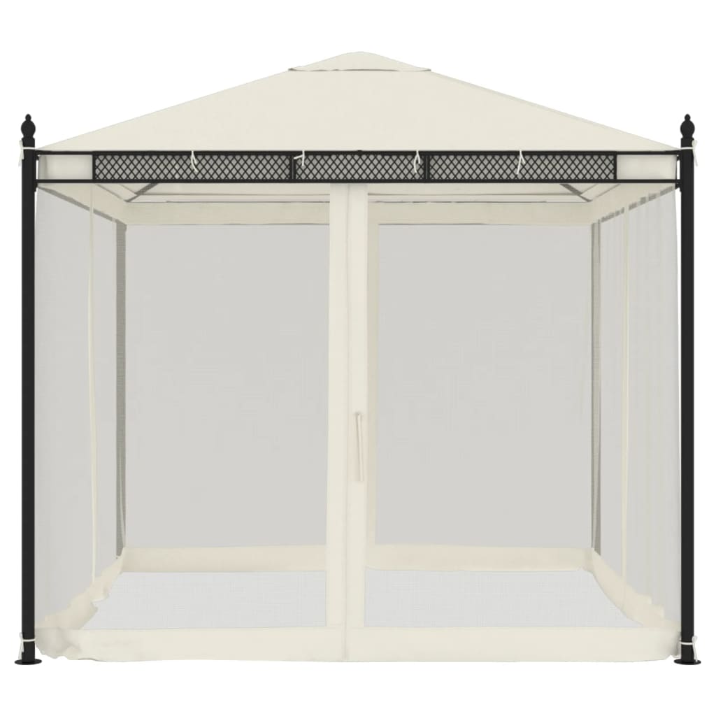 vidaXL Gazebo with Mesh Sidewalls 2.93x2.93 m Steel Cream