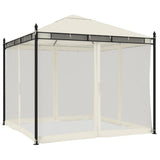 vidaXL Gazebo with Mesh Sidewalls 2.93x2.93 m Steel Cream