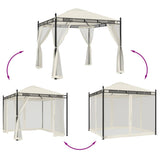 vidaXL Gazebo with Mesh Sidewalls 2.93x2.93 m Steel Cream