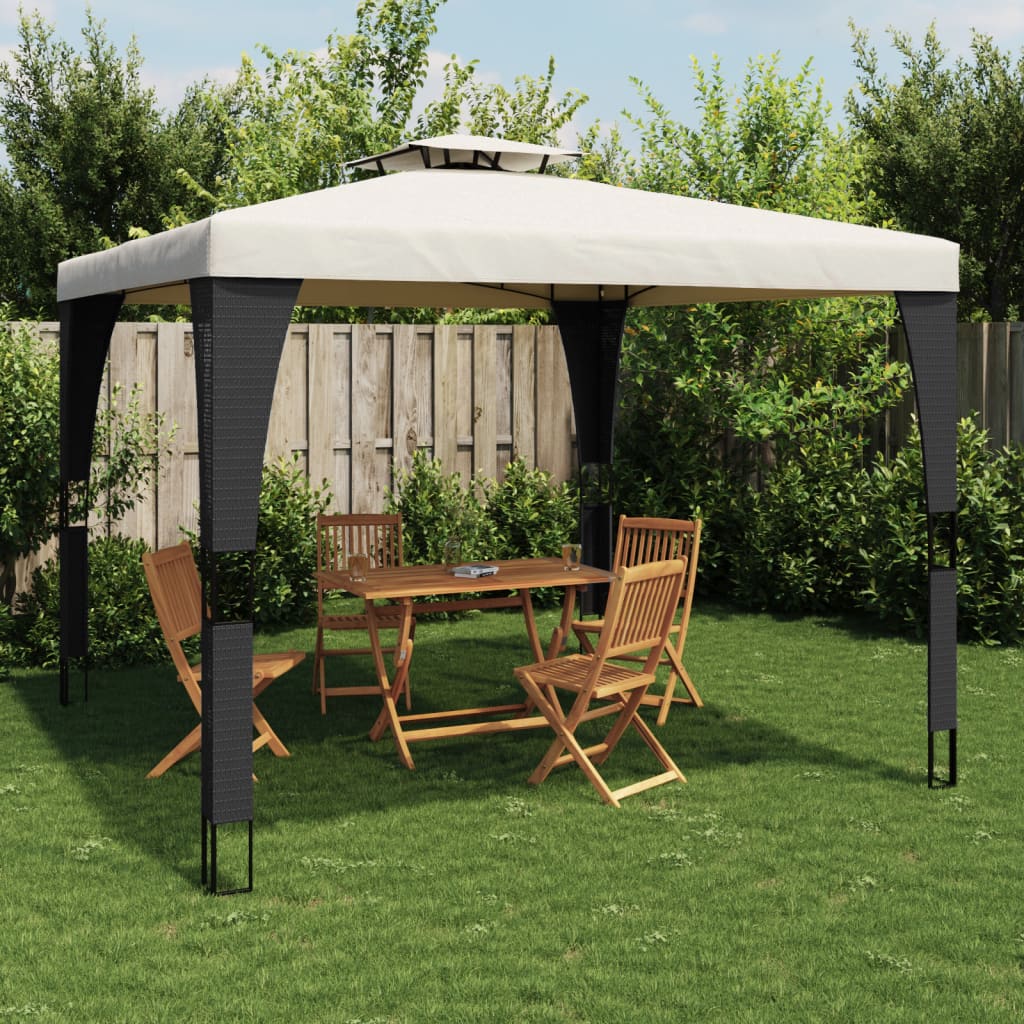 vidaXL Prieel met dubbel dak 2,98x2,98 m staal crèmekleurig