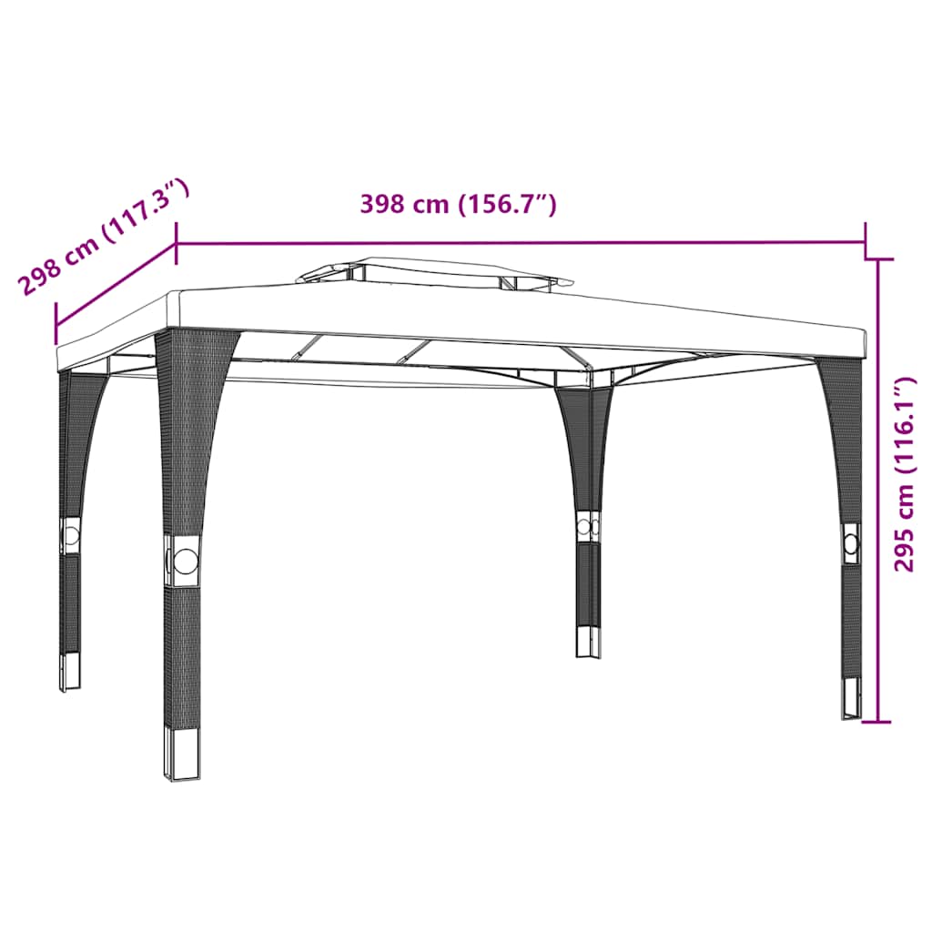 vidaXL Prieel met dubbel dak 2,98x2,98 m staal crèmekleurig