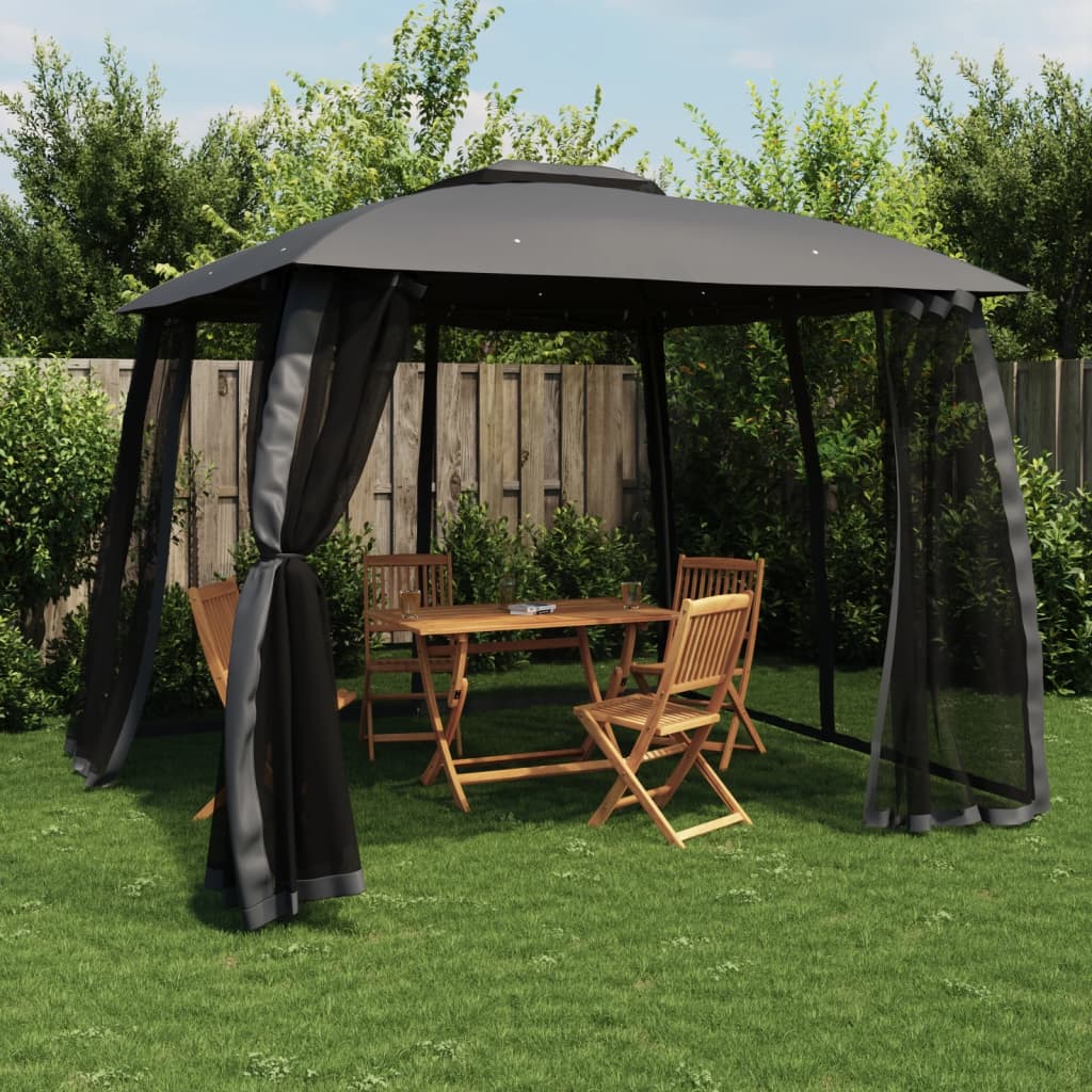 vidaXL Gazebo mesh side walls and double roof 2.93x2.93 m steel cream