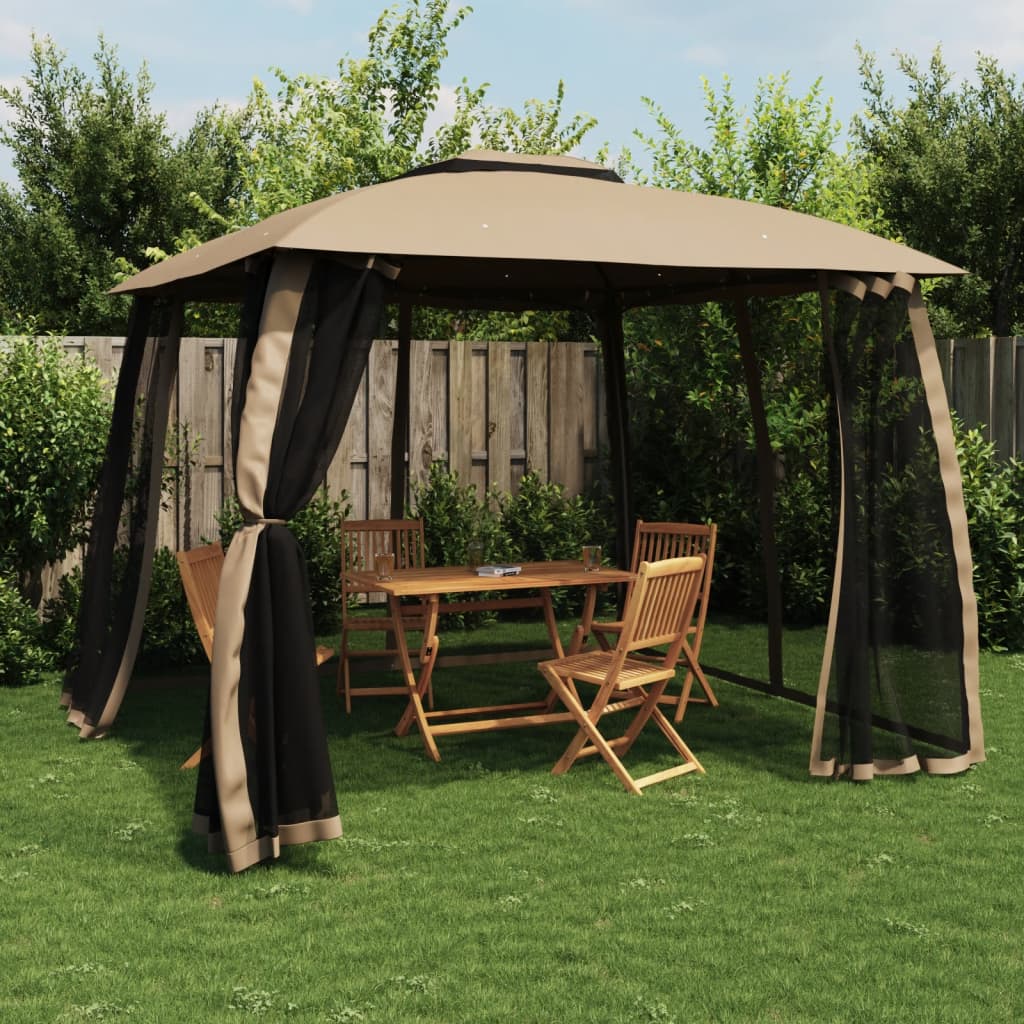 vidaXL Gazebo mesh side walls and double roof 2.93x2.93 m steel cream