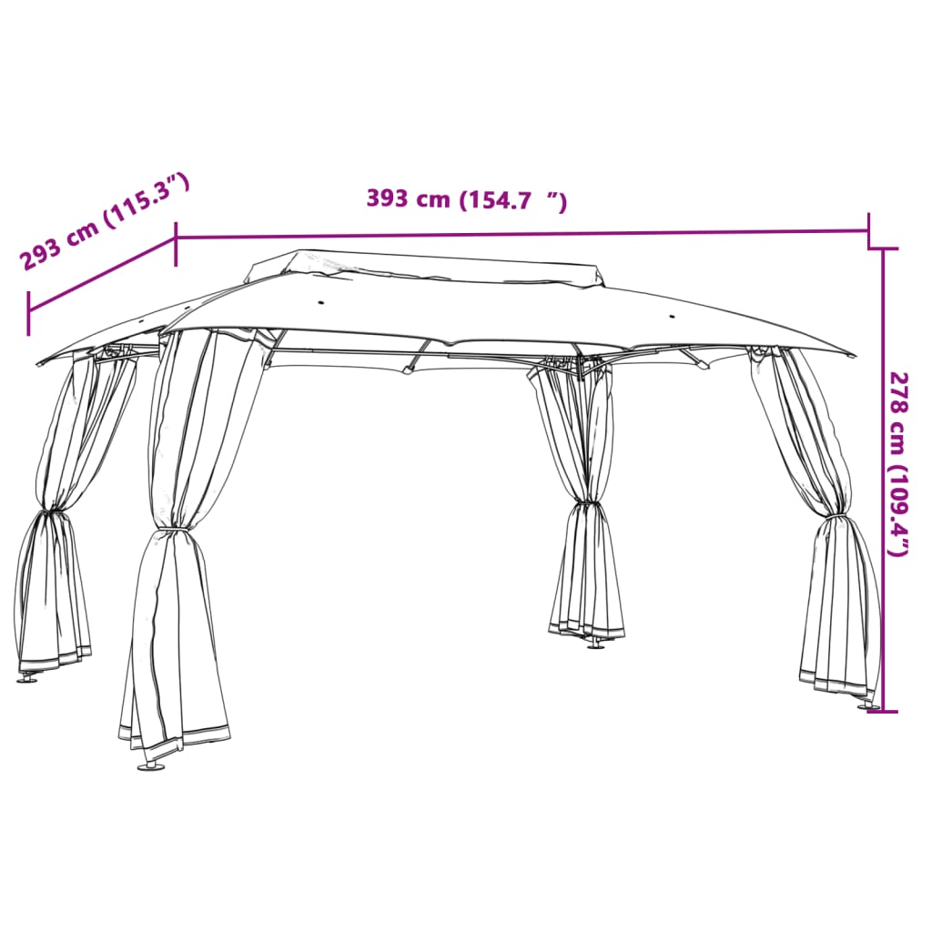 vidaXL Gazebo mesh side walls and double roof 2.93x2.93 m steel cream
